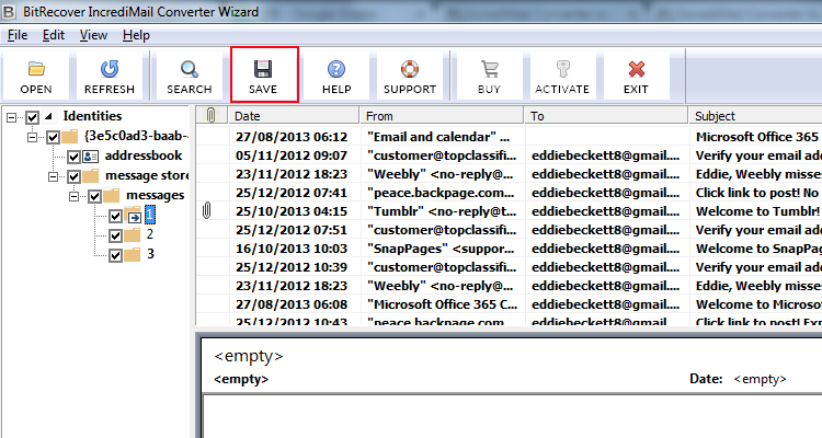Export Incredimail 2.5 to EML screenshot