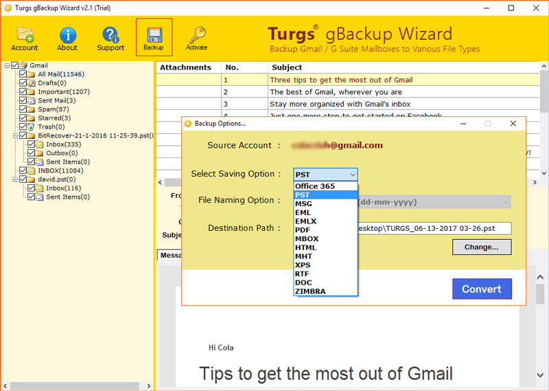 Gmail Backup to PST Format screenshot